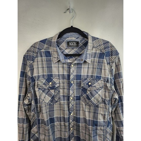 𝅺buckle Black Blue Plaid Standard Fit Long Sleeve Snap Front Shirt XL - Picture 2 of 8